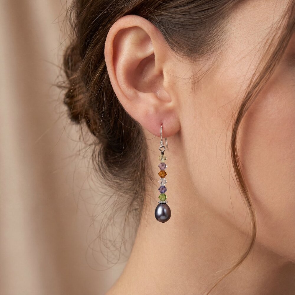 Swarovski Crystal & Blue Pearl 925 Sterling Drop Earrings - Picture 4 of 17